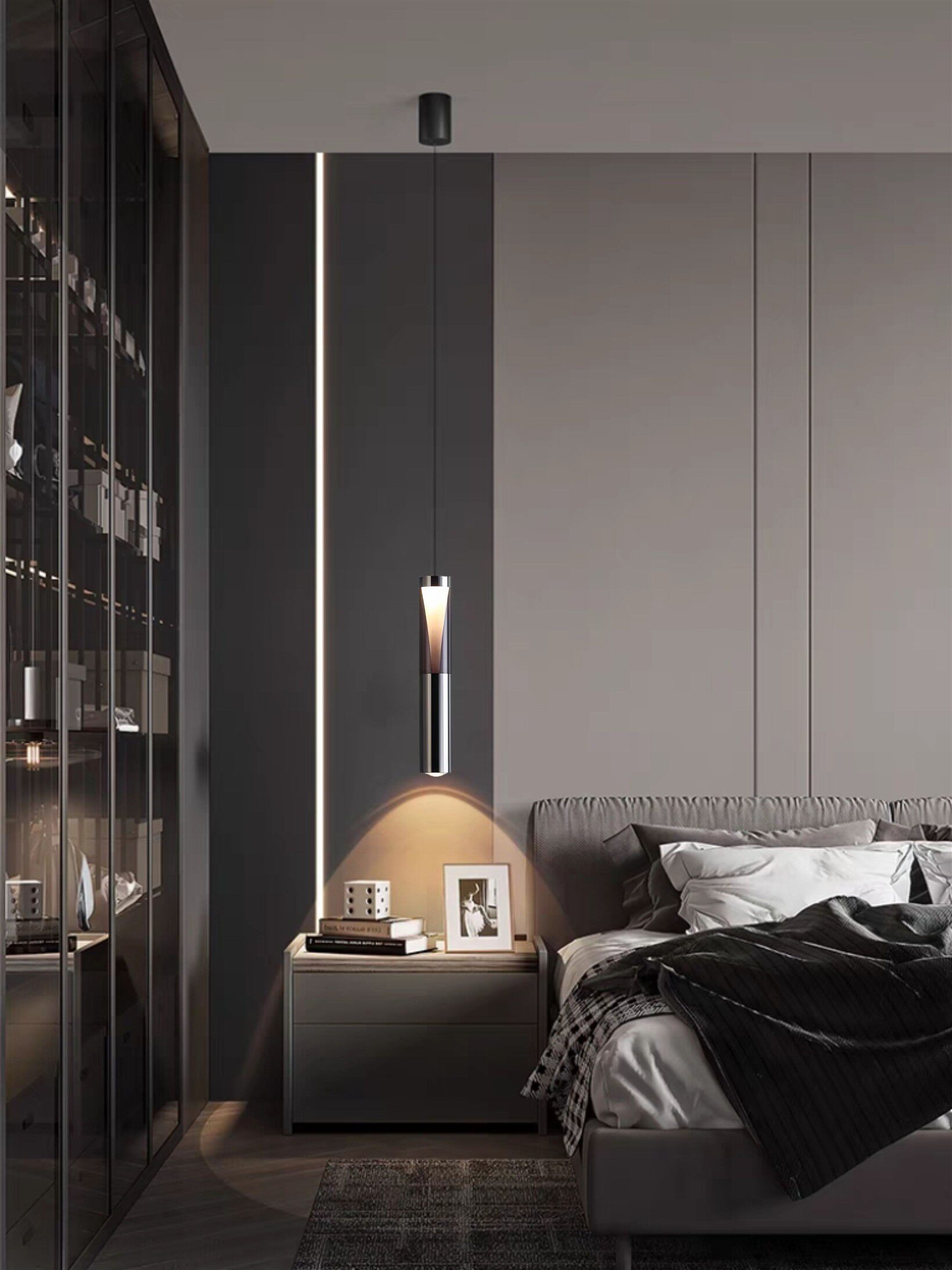 Italian-Style Light Luxury Bedroom Bedside Small Pendant Lamp 2025 New Model High-End Smart Adjustable Touch-Sensitive Pendant Spotlight