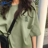 [100% чистый хлопок, одинаковый стиль для мужчин и женщин, повседневный и универсальный] Пальмовый зеленый (логотип h возрождения на груди).