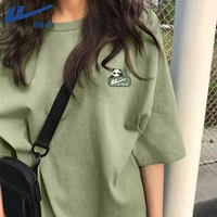 [100% чистый хлопок, одинаковый стиль для мужчин и женщин, повседневный и универсальный] Пальмовый зеленый (этикетка на груди с бамбуковой палочкой h panda)