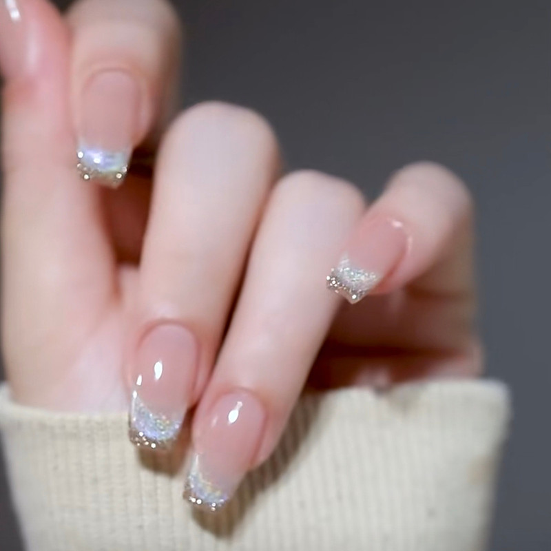 Purely Handmade Rainbow Cat-Eye Press-On Nails, Short Ladder-Shaped Handmade Press-On Nails, 2025 New Style, High-End Short Nails