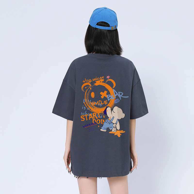 Gray heavy bear t-shirt women's short sleeve new spring pure