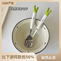 Cartoon 304 stainless steel small spoon creative cute ceramic household fork long handle thickened soup spoon fork and spoon set