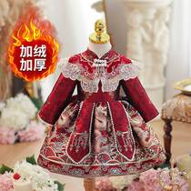 Year Old Dress Womens Baby Plus Suede Thickened Autumn Winter Style Children Grab Week Princess Dress Red for Chinese New Years New Years New Year