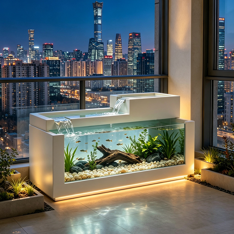 Stainless Steel Flowing Water Ornaments, Landscape Circulating Water, Glass with Filter, Courtyard Balcony, Office Interior and Exterior Waterfall Fish Pond