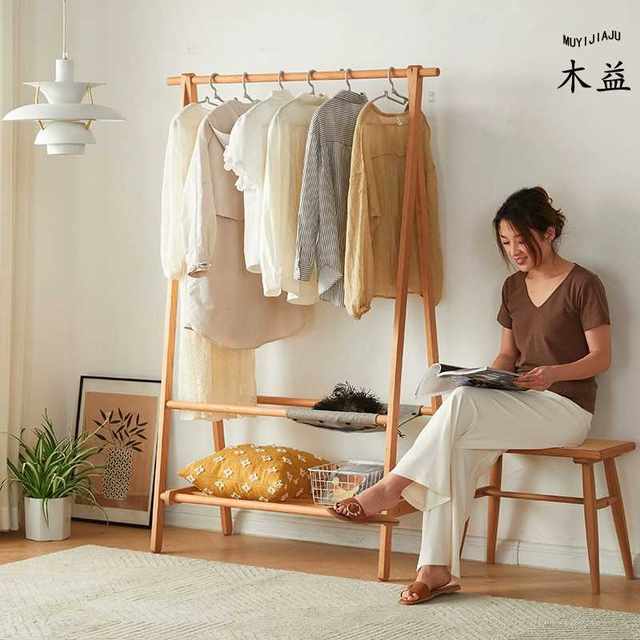 Nordic creative solid wood hanger cherry wood log coat rack floor-standing bedroom multi-functional small storage rack