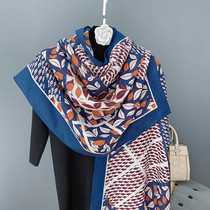 Oil Painting feeling leaves messy silver scarf womens ins tra