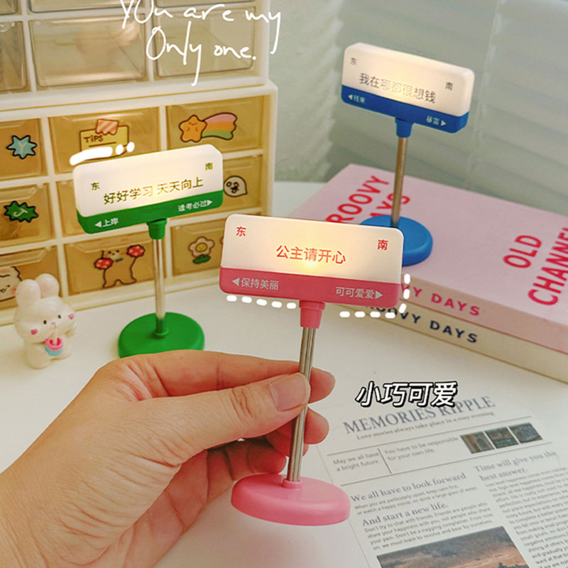 Creative Text Street Sign Night Light Mini Ornament Led Small Desk Lamp Desk Stand Princess Please Be Happy Desktop Decoration Work Station Stress Relief Item Decoration