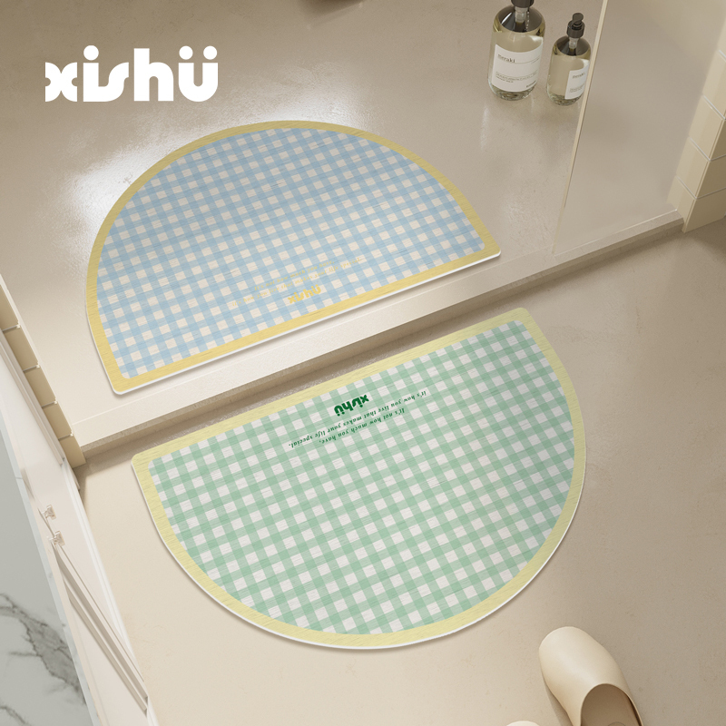 Western-Style Semi-Circular Bathroom Absorbent Floor Mat, Cream-Colored Non-Slip Mat for Bathroom, Toilet Entrance, Shower, and Bath Carpet Western-Style Semi-Circular Bathroom Absorbent Floor Mat, Cream-Colored Non-Slip Mat for Bathroom, Toilet Entrance, Shower, and Bath Carpet