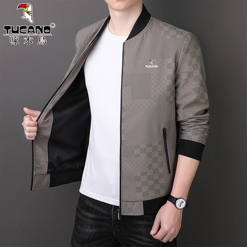 Woodpecker Brand Middle-Aged Men's Baseball Collar Jacket, Spring Dad's Coat, Autumn and Winter Fleece-Lined, Loose-Fitting, Versatile Casual Top