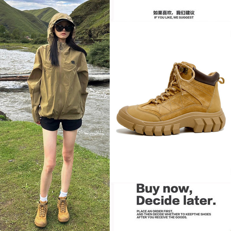 Haiji Outdoor High-Top Hiking Shoes for Women, Waterproof, Non-Slip, Cross-Country Climbing and Hiking Shoes, Genuine Leather Thick-Soled Martin Boots, Short Boots Haiji Outdoor High-Top Hiking Shoes for Women, Waterproof, Non-Slip, Cross-Country Climbing and Hiking Shoes, Genuine Leather Thick-Soled Martin Boots, Short Boots