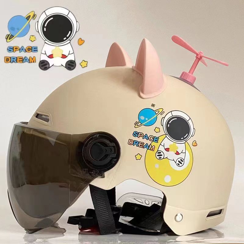 Children's helmet boy Seasons 6-1 12-12-year 15 old girl Electric electric battery car cute ear Four Seasons safety helmet-Taobao