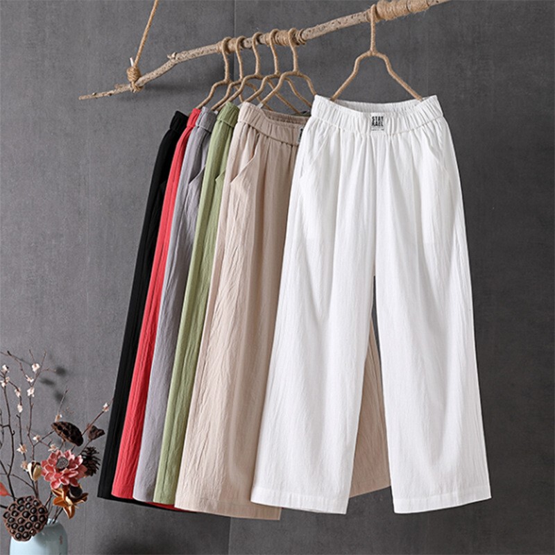 Women's Straight-Leg Pants, Loose-Fitting Cropped Pants for Petite Middle-Aged Moms, Cotton-Linen Wide-Leg Pants, Summer Thin Linen Casual Pants Women's Straight-Leg Pants, Loose-Fitting Cropped Pants for Petite Middle-Aged Moms, Cotton-Linen Wide-Leg Pants, Summer Thin Linen Casual Pants