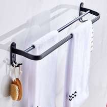 Towel rack punch-free bathroom single pole double pole space aluminum black toilet hanging rod wall-mounted bathroom towel bar
