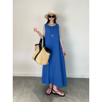 Zhiyu breathtakingly beautiful Tencel + linen dress long Klein blue sleeveless long vest dress for women summer