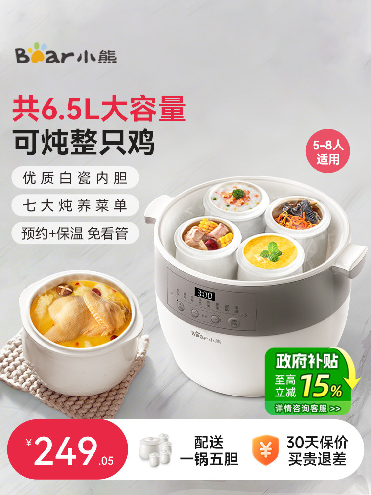 Bear Electric Stew Pot Fully Automatic Household Water-Separation Stew Cooker Ceramic Stew Pot for Cooking Bird's Nest Soup and Porridge
