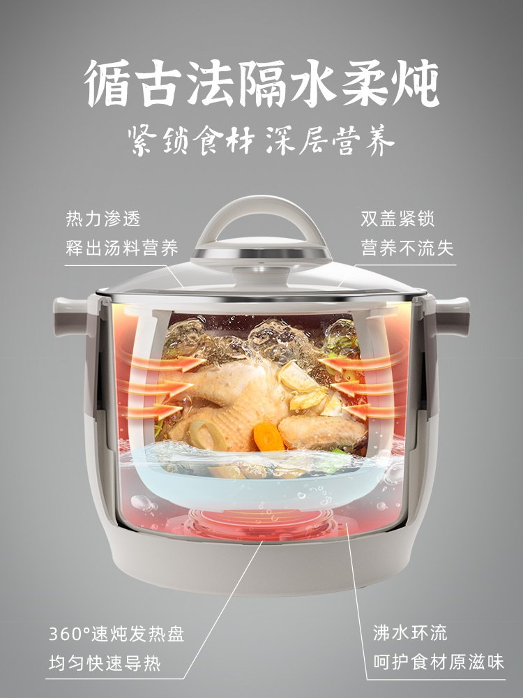Bear Electric Stew Pot Fully Automatic Household Water-Separation Stew Cooker Ceramic Stew Pot for Cooking Bird's Nest Soup and Porridge