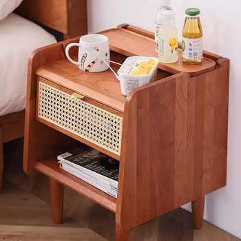 Cherry wood solid wood bedside table bedroom storage cabinet modern simple white oak side cabinet japanese multi-function storage cabinet