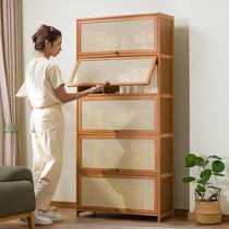 Bookcase modern simple dustproof lattice cabinet with door solid wood bookshelf narrow cabinet floor standing cabinet storage storage cabinet set