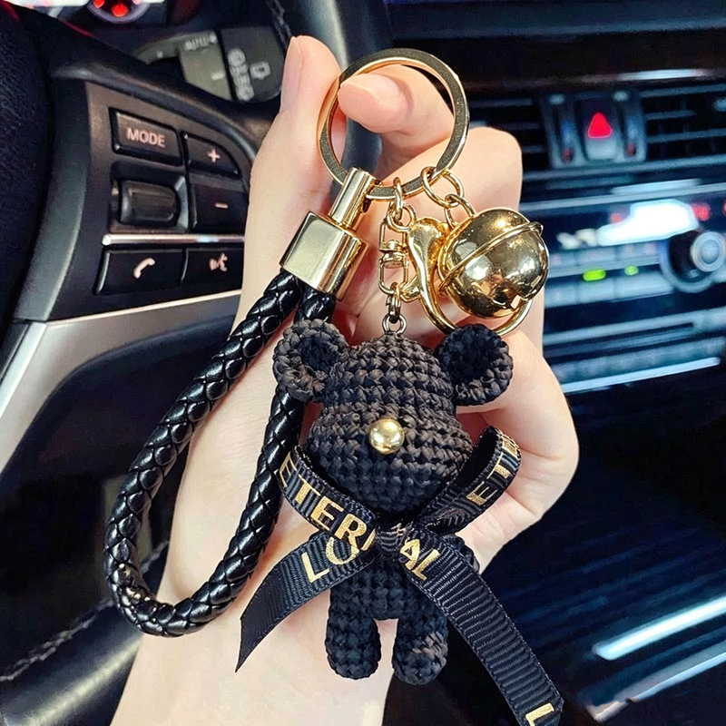 Trendy Brand Wool Bear Keychain 3D Doll Backpack Pendant Female Cartoon Bear Car Keychain Ornament Gift