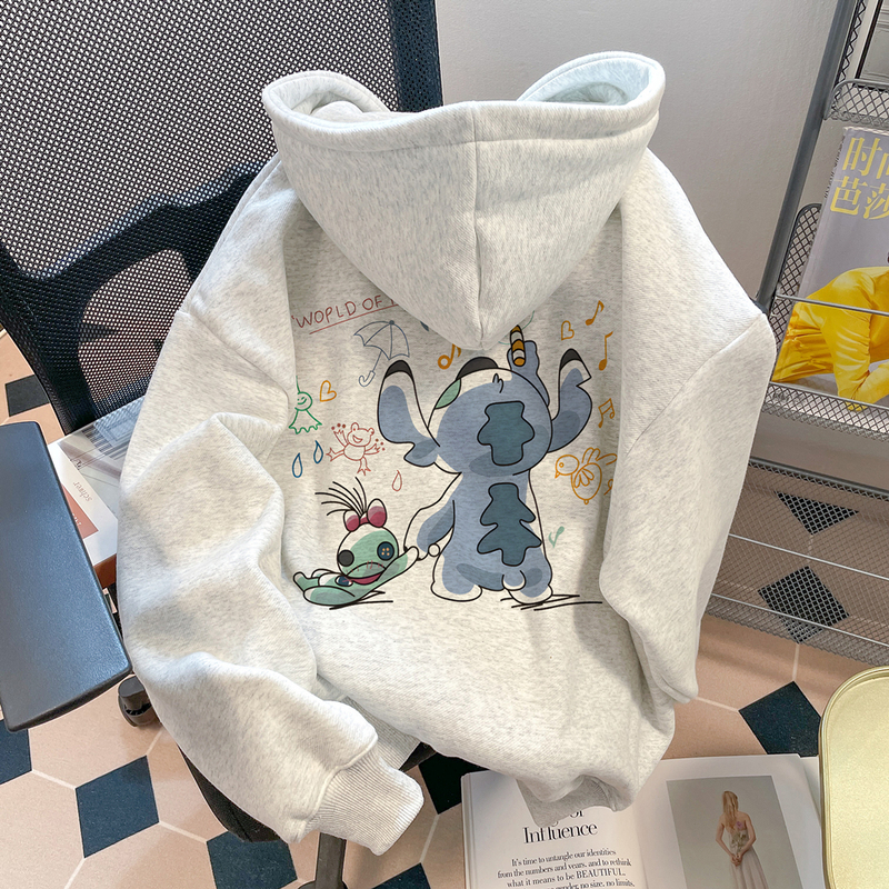 American-Style Lazy Chic Stitch Sweatshirt with Fleece Lining, Women's Autumn and Winter Versatile Trendy Age-Reducing Cute Hooded Top American-Style Lazy Chic Stitch Sweatshirt with Fleece Lining, Women's Autumn and Winter Versatile Trendy Age-Reducing Cute Hooded Top