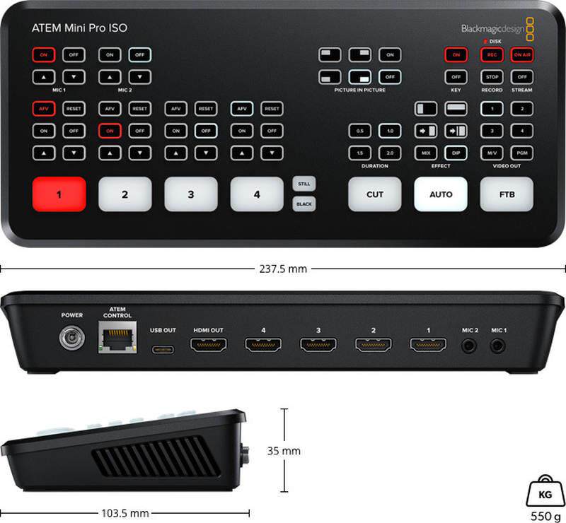 BMD ATEM Mini Pro ISO switching table 4-way HDMI input multi-picture split supervisory push flow guide desk-Taobao