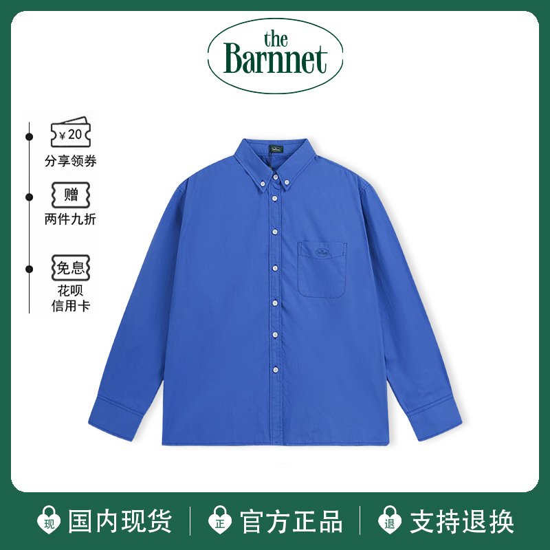 [Official Authentic] the Barnnet Eight-Tone Blue Shirt with Pocket Embroidery, Loose Casual Long-Sleeve Shirt
