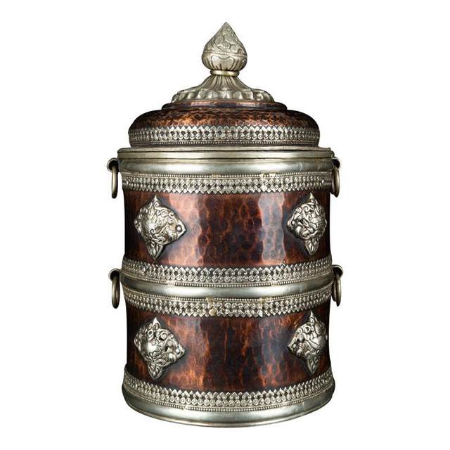 Tibetan retro storage box storage box tsampa box candy box ritual rice box pure copper living room decoration ornaments