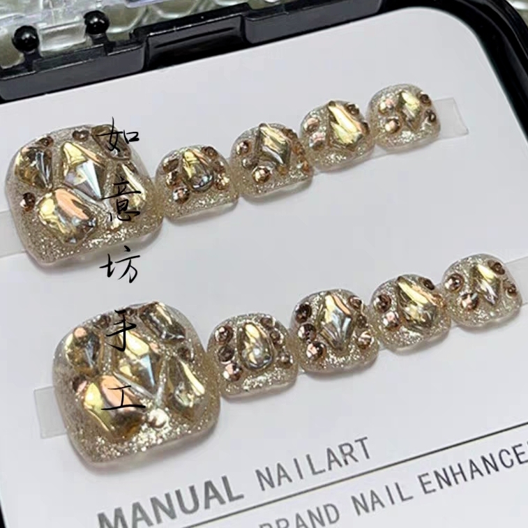 Good Things Happen/Handmade Wearable Nail and Toenail Patches, Toenail Champagne Full Diamond Detachable Nail Patches ins