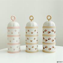 ins Korean Bear Olive Tulip Western Milk Powder Box Infant Portable Three-Layer Storage Box