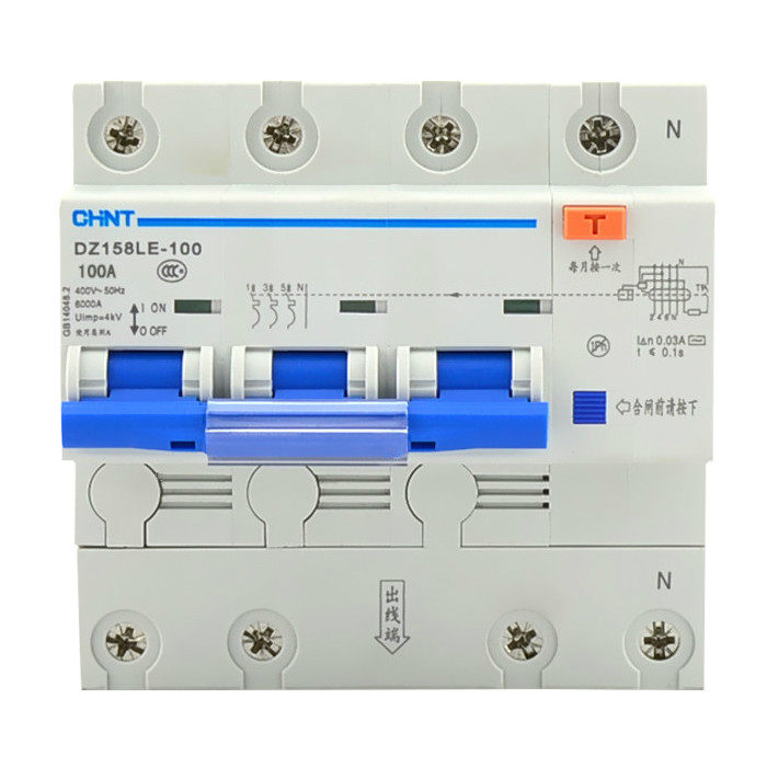 Zhengtai High power leakage protection short circuit protection switch DZ158LE 3P N 80A 100A earth leakage protector