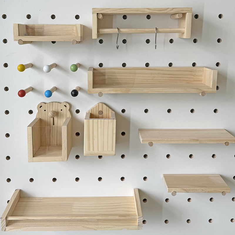 Solid wood hole board accessories storage rack custom hook matchstick round hole wooden stick laminate partition wooden