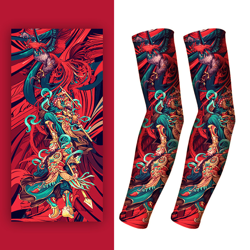 National Trend Seamless Ice Silk Sun Protection Tattoo Sleeve Arm Sleeves for Men and Women, Summer Cycling Outdoor Arm Protectors
