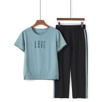 Li Ning mom summer sportswear 40 and 50 years old middle-aged womens sportswear summer casual two-piece short-sleeved tops