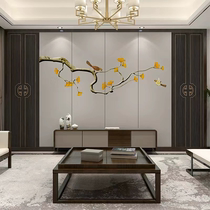 New Chinese flower bird Living room Sofa wall panel 3d minimalist light and luxurious tea room decorated rims bamboo wood fiber integrated board