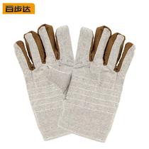 Baibuda D005 double-layer canvas gloves labor protection thickened wear-resistant and tear-resistant welding 6-line half-lined 10 pairs