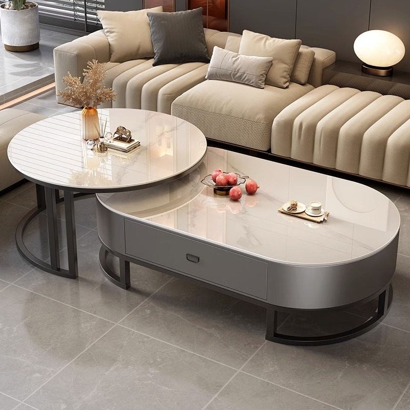 ロックプレートコーヒーテーブルリビングルームホームライトラグジュアリーモダンシンプルスモールテーブルオーバルネットレッドスモールアパートメントコンビネーションコーヒーテーブル