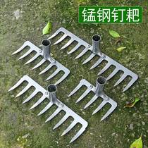 Thickened old-fashioned nail harrow multifunction hoe-head seed Vegetable Pine Earth Dig Rake-Rake Double-Head Wooden Handle Weeding Manganese Steel