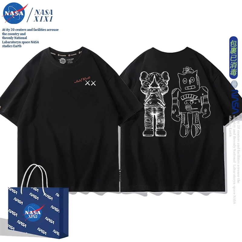 Мужская футболка с коротким рукавом NASA KAWS Warhol совместно 2025 новый летний двухмерная анимация одежда рубашка