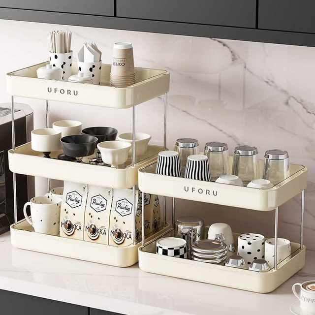 Strictly choose home desktop storage rack kitchen living room large capacity cup rack with drain tray high-end cup storage rack