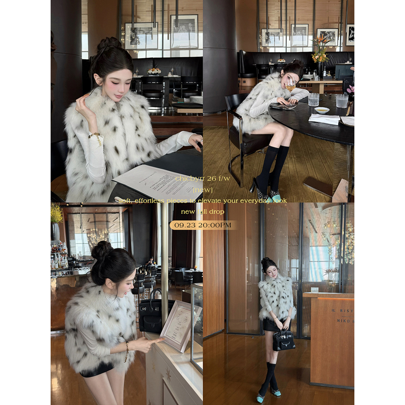 Chicbyrr/Finnish Imported White Fox Custom-Dyed American Shorthair Cat Pattern Fur Vest