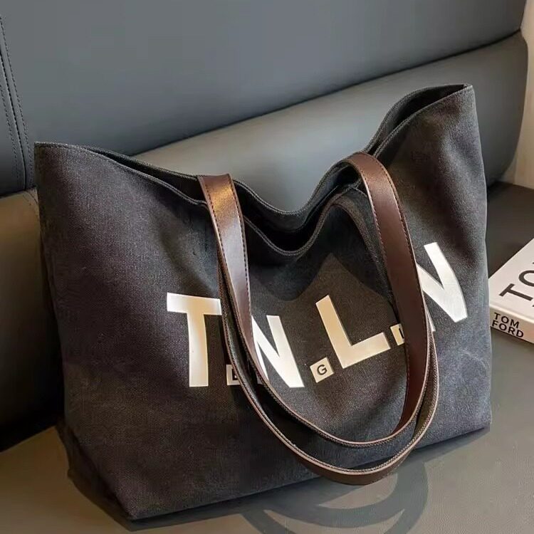 Women's Large Capacity Canvas Shoulder Bag, Fashionable Versatile Tote For Students, Commuting, And Tutoring, Korean Style Mommy Bag - Thumbnail 3