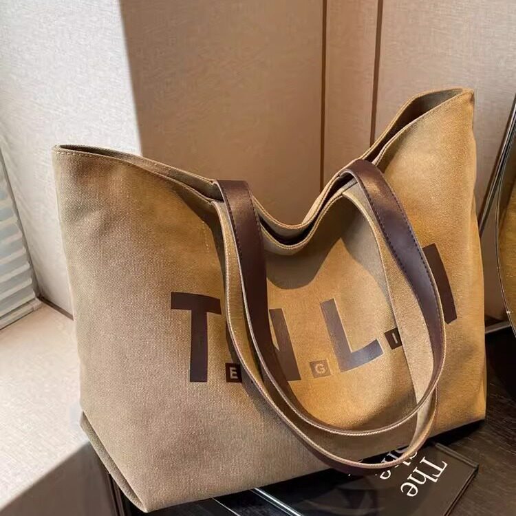 Women's Large Capacity Canvas Shoulder Bag, Fashionable Versatile Tote For Students, Commuting, And Tutoring, Korean Style Mommy Bag - Thumbnail 4