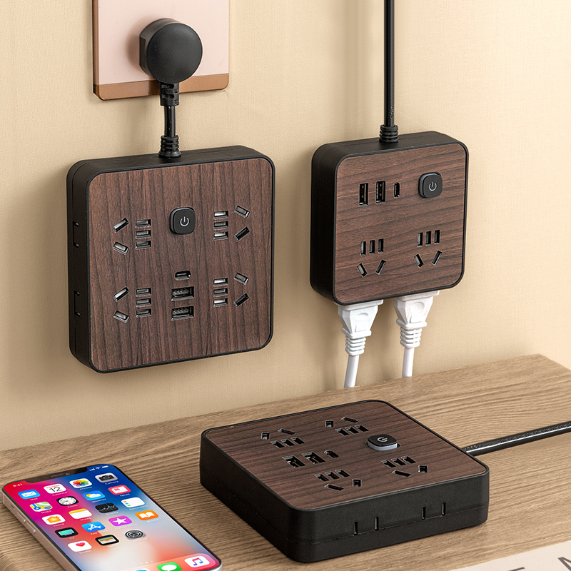 Bull All Copper Squared Wood Grain Multifunction Socket With USB Charging Port Desktop Patch Board Home Dorm-Taobao