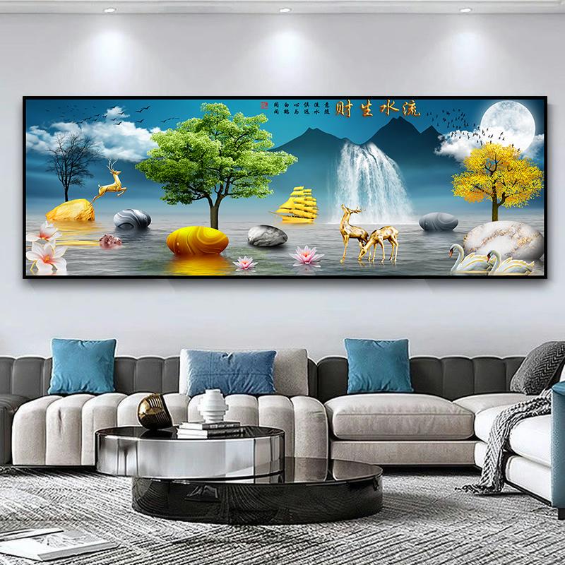 Living Room Self-Adhesive Decorative Painting, Simple Modern Landscape Painting, Hotel Bedroom Bedside Sticker, Flowing Water Brings Wealth Mural Living Room Self-Adhesive Decorative Painting, Simple Modern Landscape Painting, Hotel Bedroom Bedside Sticker, Flowing Water Brings Wealth Mural