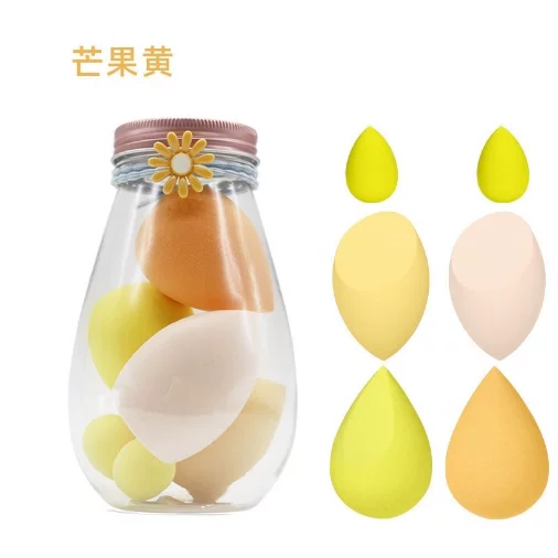 Makeup Sponge Set 8 pcs Shaped Blenders, Multi-colored Soft Face Sponges in Jar