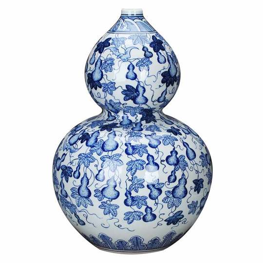 Ручная роспись сине-белая фарфоровая ваза с имитацией тыквы Цяньлун, китайская классическая мебель для дома и подарки на день рождения для пожилых людей