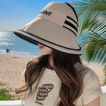 Can Zama Tails] Black Glue Hollow Top Large Cap Brim Foldable Containing Sunscreen Anti-UV Fisherman Sunhat Fashion