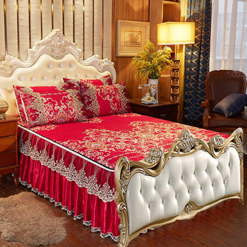 European style bed sheet b cool mat ice silk mat three-piece set without tail and two sides of bed skirt 1.8m removable bed cover for summer water