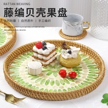 H99 garden full of spring scenery Vietnamese handmade rattan fruit plate creative home white dotted tray two-piece set practical