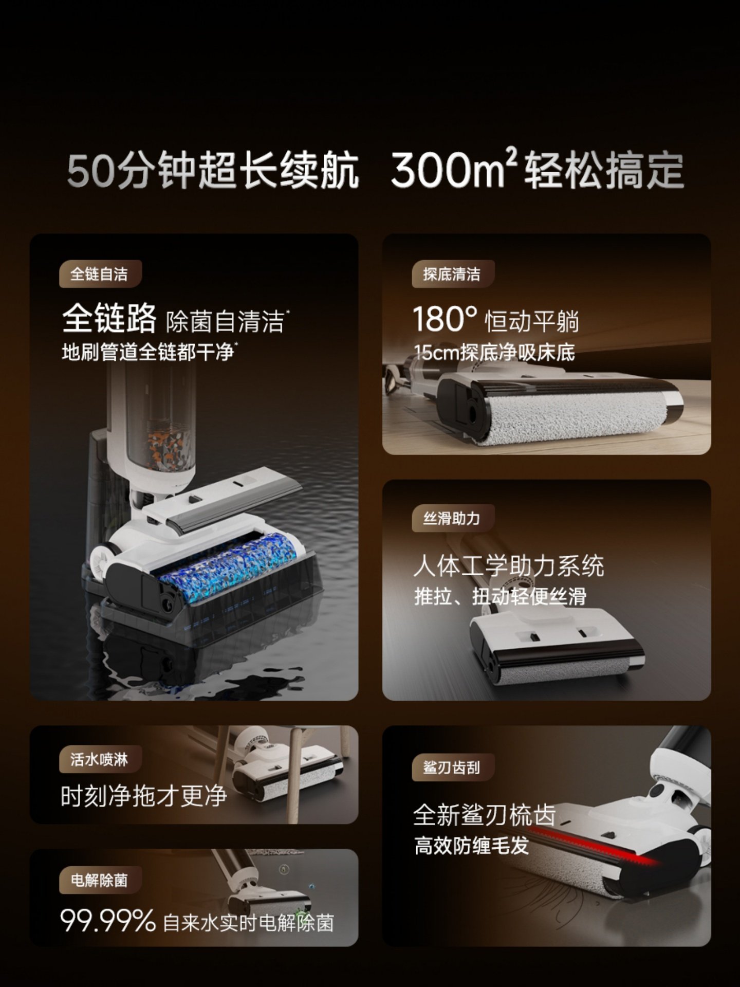 Floor Cleaning Machine with Integrated Suction and Mopping, Wireless Electric Mop for Home Use, Self-Cleaning, Sweeping and Vacuuming Three-In-One 180 ° Lying Flat